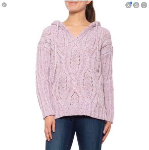 CUPIO | Hooded Cable Knit Hi/Lo Sugarplum Sweater - Picture 4 of 4